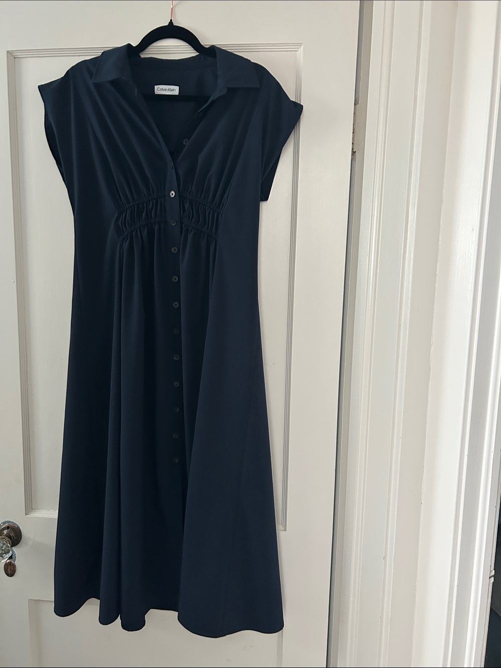 Calvin Klein Dark Navy Button-Front Midi Dress